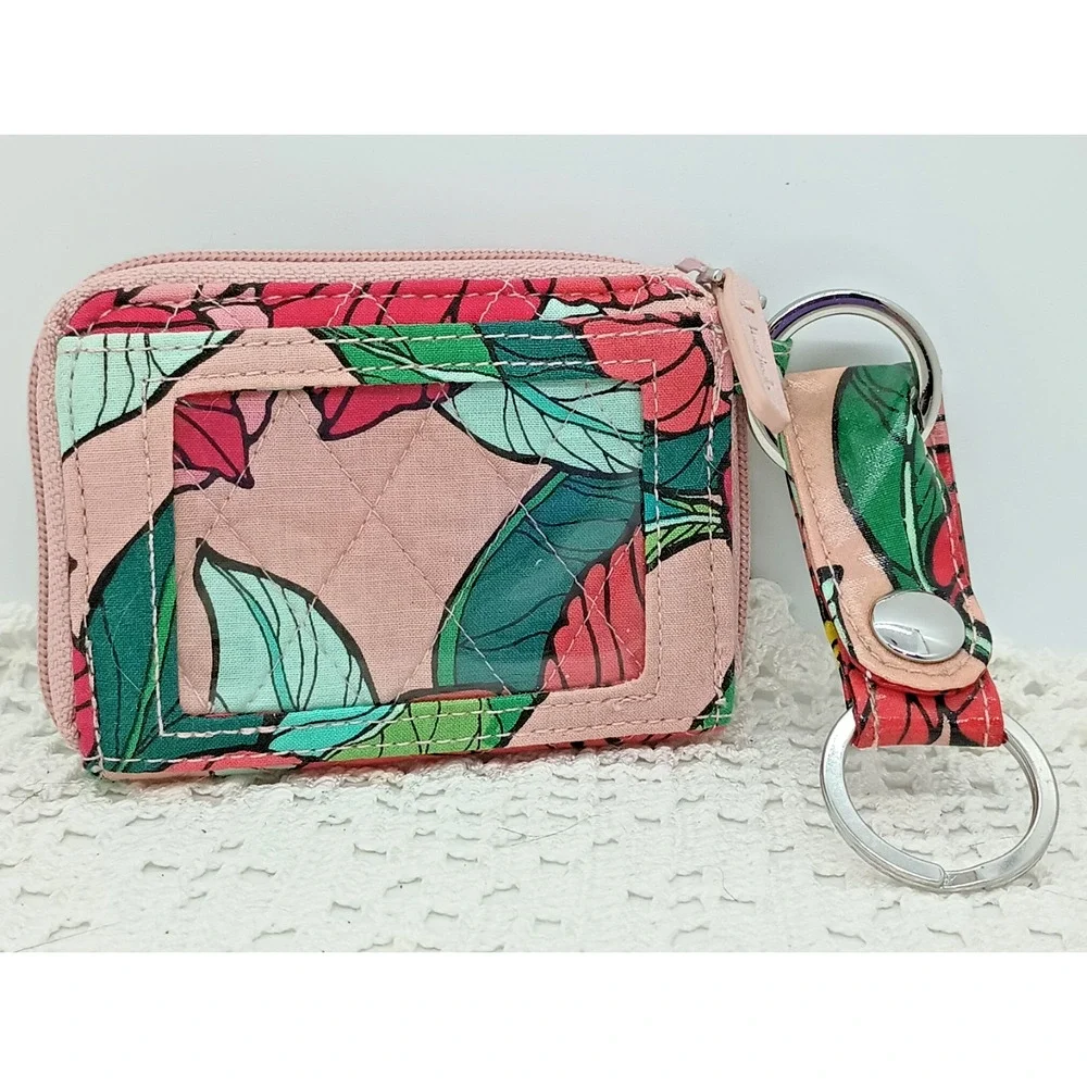 Vera Bradley Campus Double ID Vintage Flower Keychain Plus Bonus Key Fob